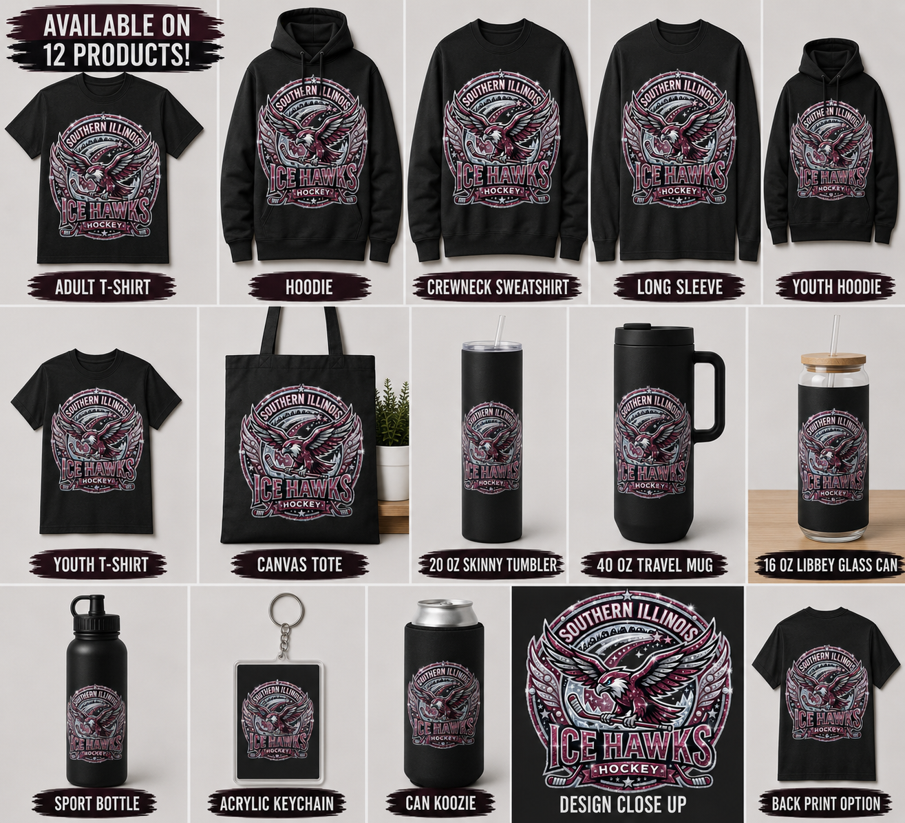 Southern Illinois Ice Hawks - Glitter Crest | Drinkware - Image 2